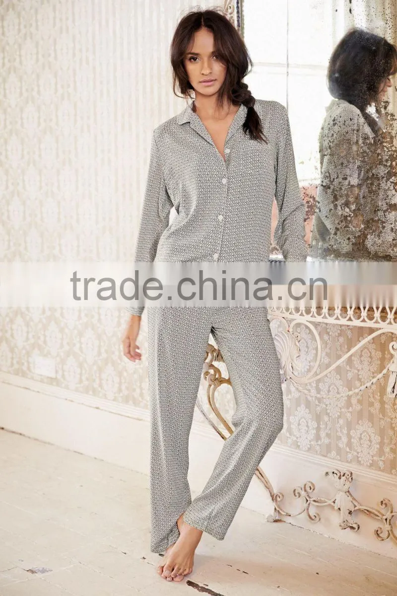 Printed button up pictures of women in sleepwear