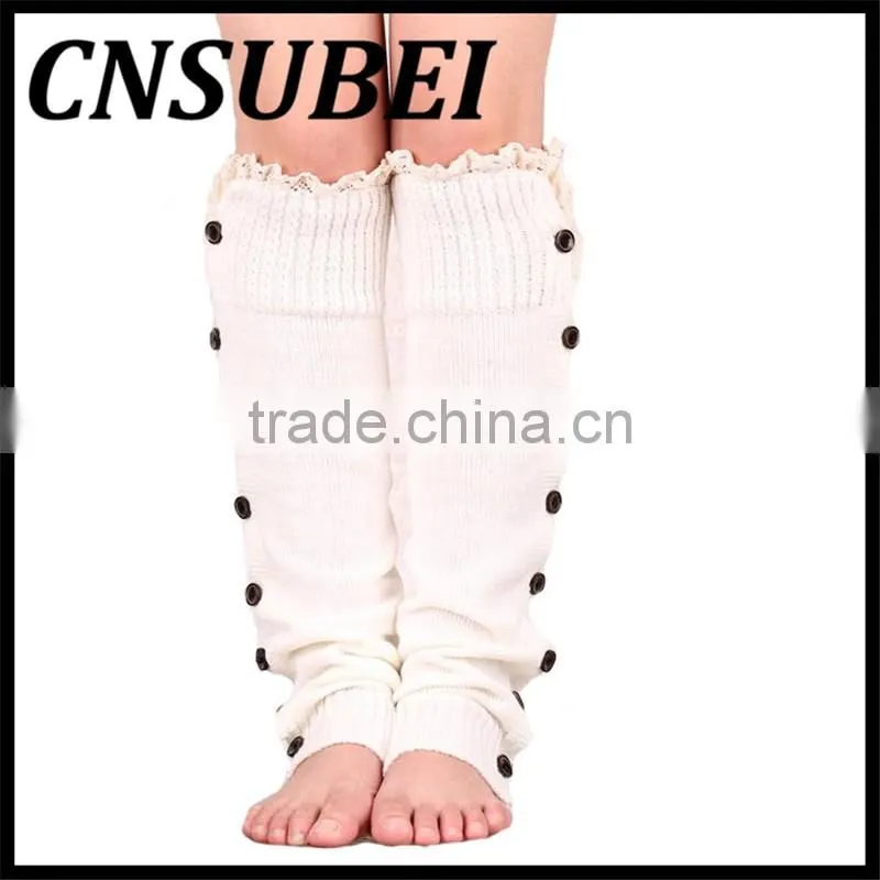 2016 winter Christmas New Knitting Buttons Lace Boot Liner Acrylic Length Socks thermal women