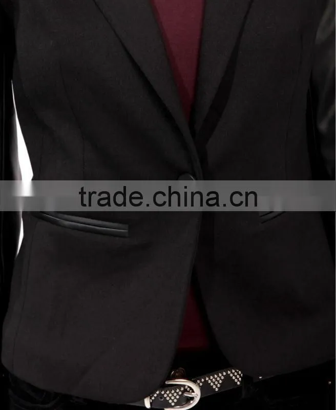 Faux Leather Trimmed Blazer