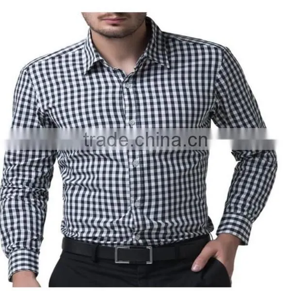 2016 new wholesale cutaway collar gingham long sleeve custom men's formal dress shirt
