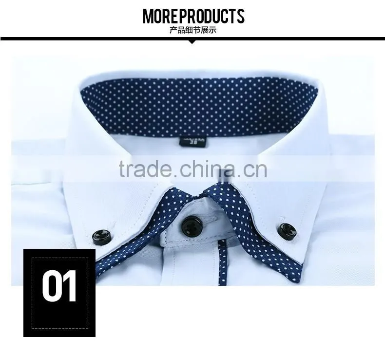 2016 new arrival summer season fancy 35% cotton double collar solid color short sleeve shirt for man