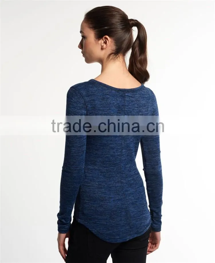 2016 Guangzhou Shandao Wholesaler Casual Style Autumn Round Neck Navy Bodycon Soft Cotton Long Full Sleeve Tops For Girls