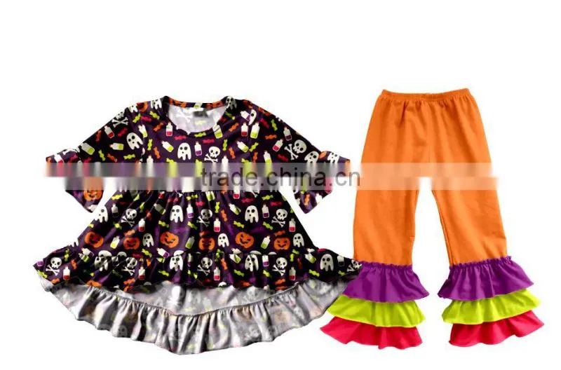 Halloween top and pants ruffle outfit for kids pumpkin baby halloween sets kids halloween outfits