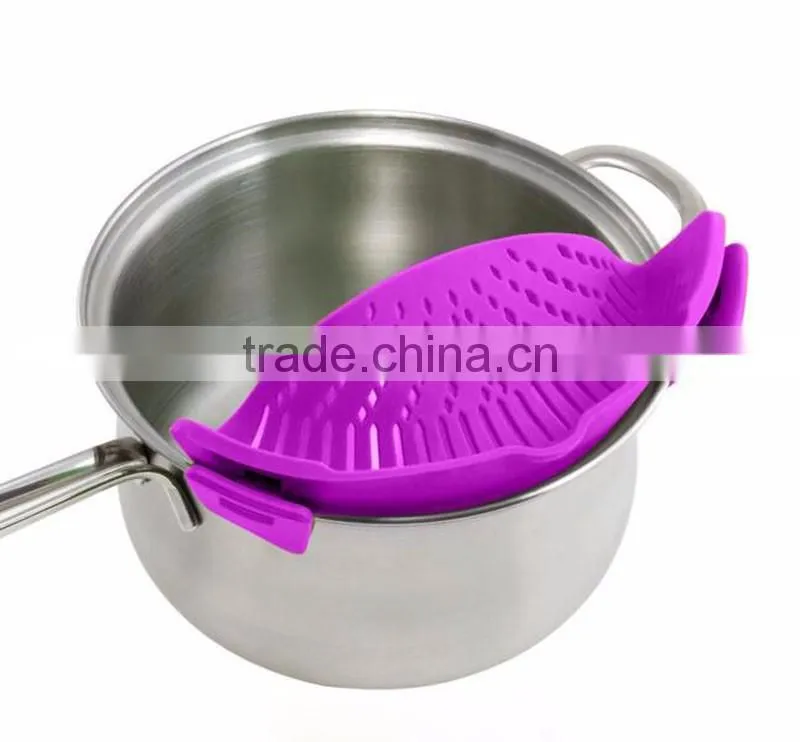 Clip-on Silicone Strainer for Draining Food while Cooking Snap Pan Strainer