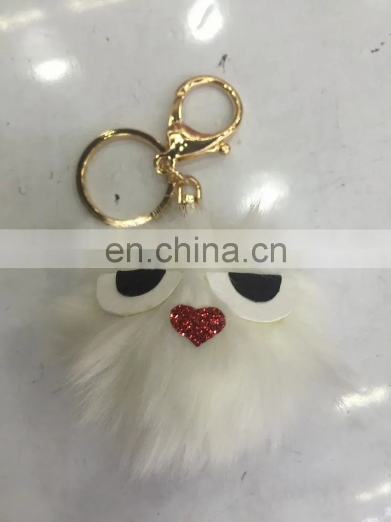 Owl pom pom key chain large faux fur OWL bag charms