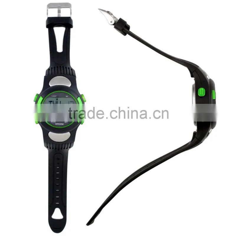 Green Color LP1365 plastic ABS Case digital movt stainless steel Case back Pedometer smart watch with heart rate monitor