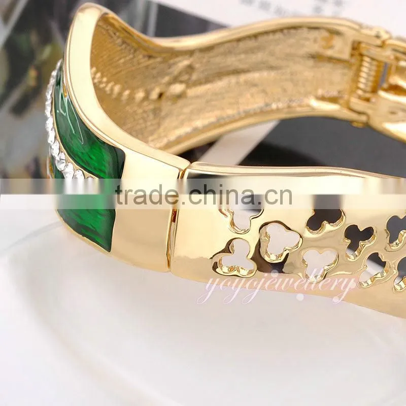 womens 2015 jewellery waves shaped gold plated green color enamel bangle