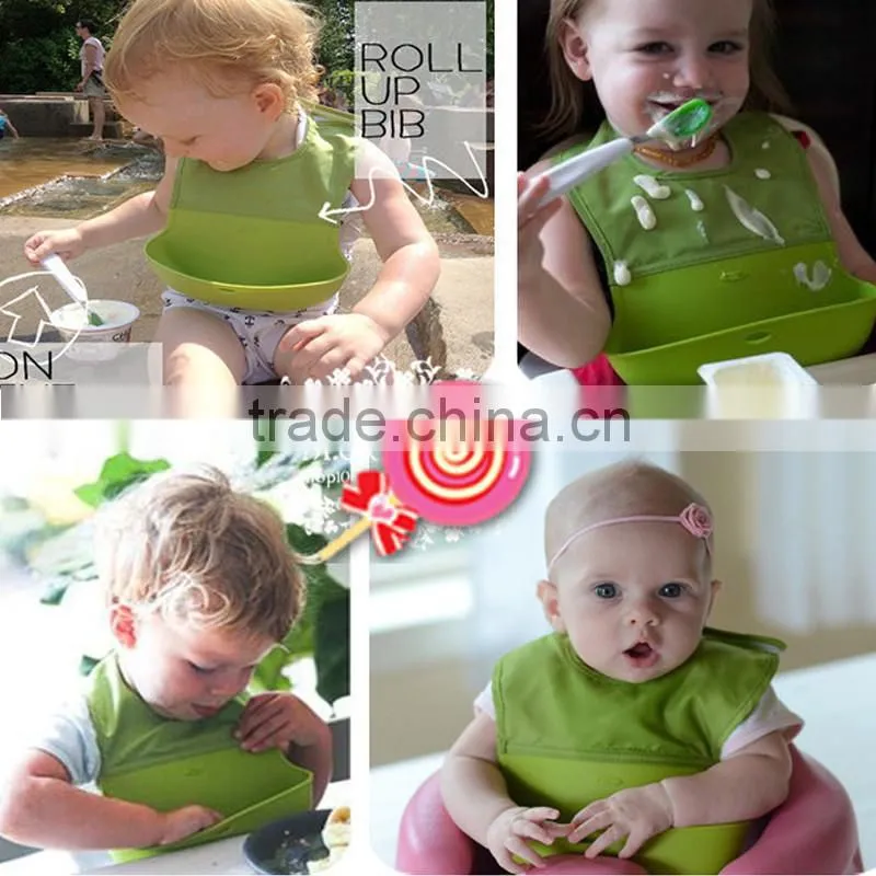 Wholesale Good Price FDA Approval Washable Silicone Best Baby Bib with Cloth Food Catcher for Infant Baby