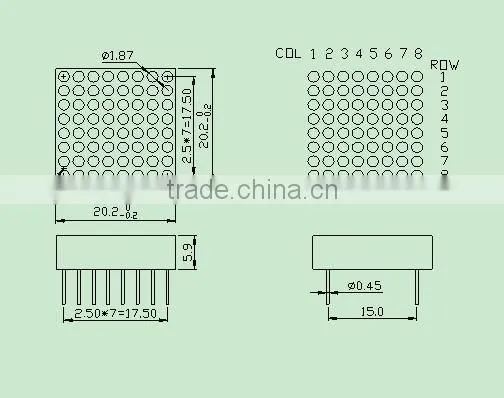Super Bright RED Color Dip series NEWSHINE FND LED 1.9mm LED Matrix 8x8