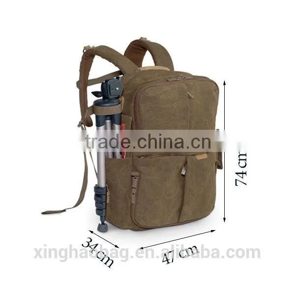 2014 brown canvas camera backpack for men camera laptop backpack