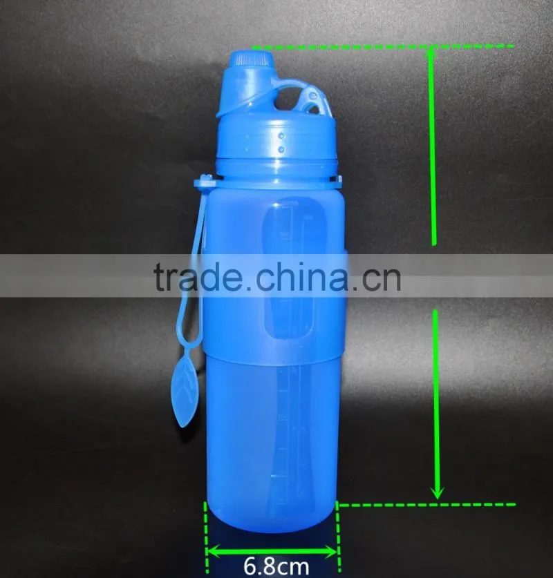 Food grade foldable silicone water bottle, 550ml, Pass FDA,EN71,2,3 test.