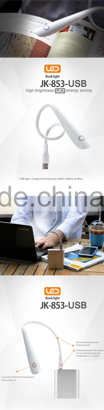 Mini high brightness adjustable LED Table lamp Table light Desk light Reading lamp Book light Task light Work light JK853-USB