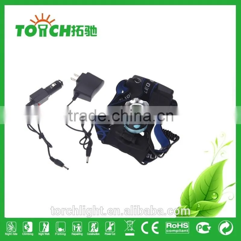 CRE E XM-L T6 LED Focus Headlight Headlamp 4-Mode 2000LM Zoomable Adjustable Light for Camping Hiking + Car Charger