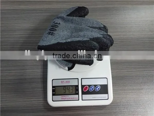 10 gauge cut resistant black latex coated cotton gloves with wrinkle