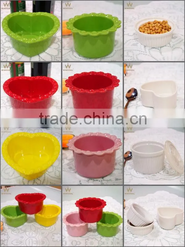 Hot sale candy colorful ceramic cake mould pudding desserts dish bowl
