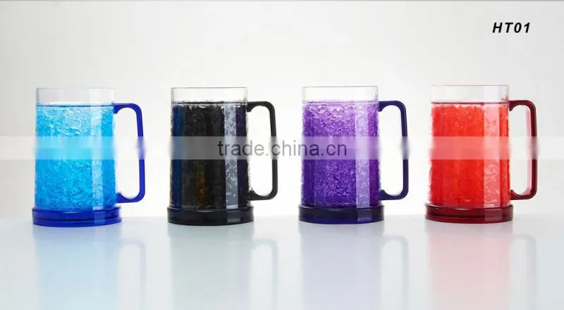 plastic double wall ice beer mug with gel,freezer mug,ice mug