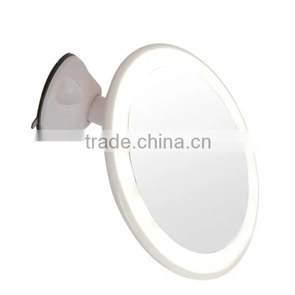 Round 5X magnification lighted makeup mirror with suction cup