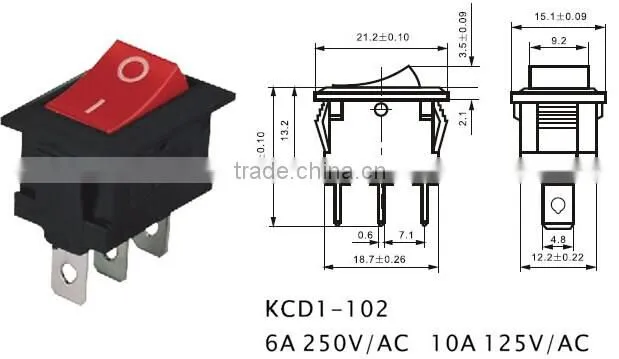 CNGAD Mini on-off 6A 250V Rocker Switch( rocker switch, boat switch)(KCD1-102)