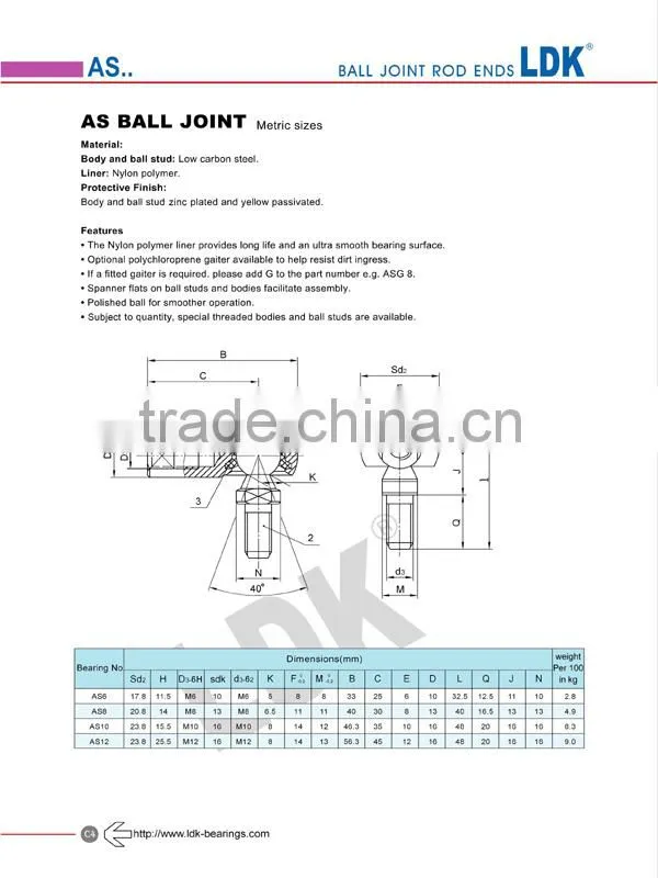 LDK ball joint rod ends SQZ5-RS joint