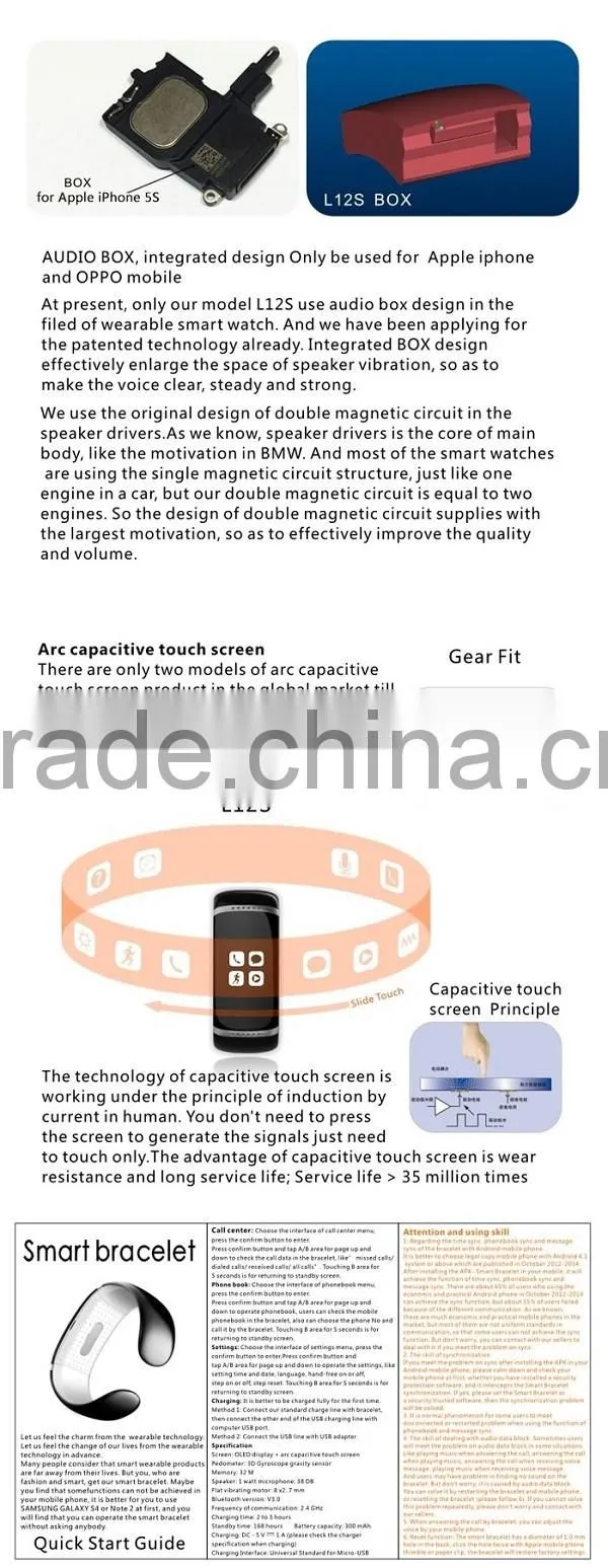Touch Screen Bluetooth Bracelet Sport Activity Tracker L12S for IOS Android Fitness Sleep Long Time Standby