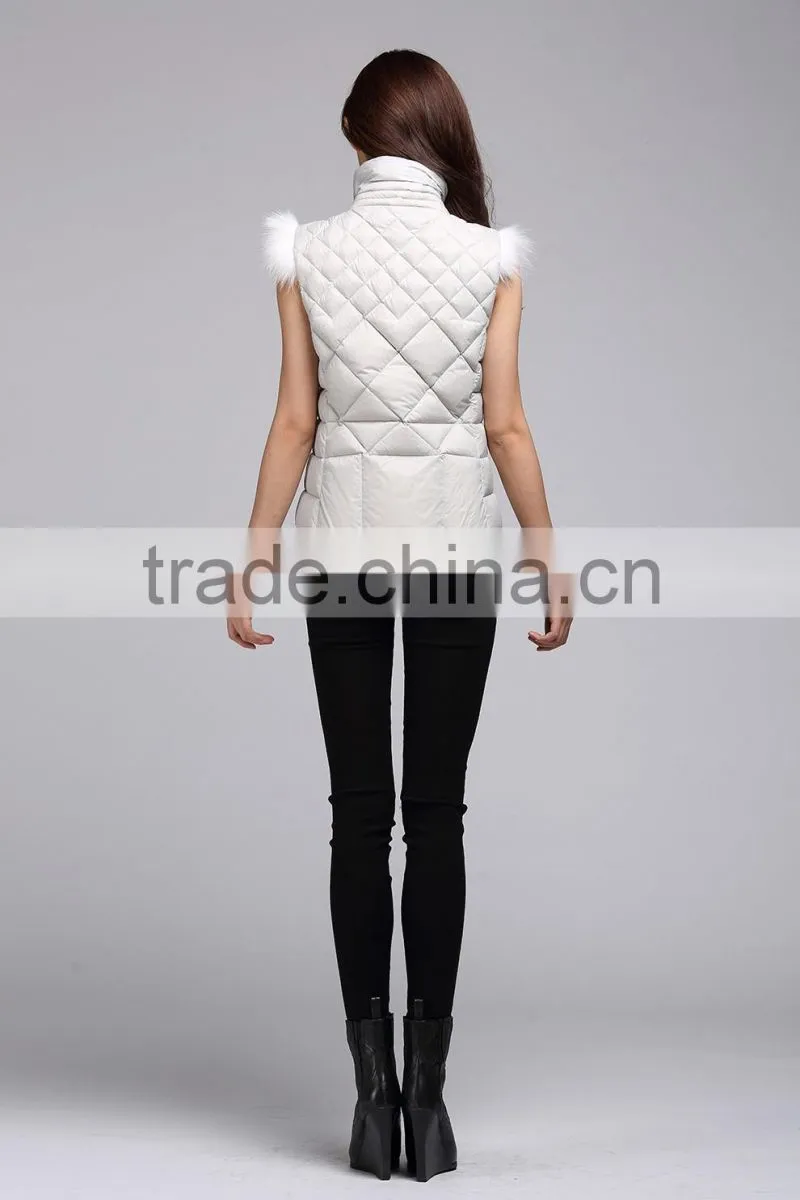 2015 wholesale warm down vest women with fox fur