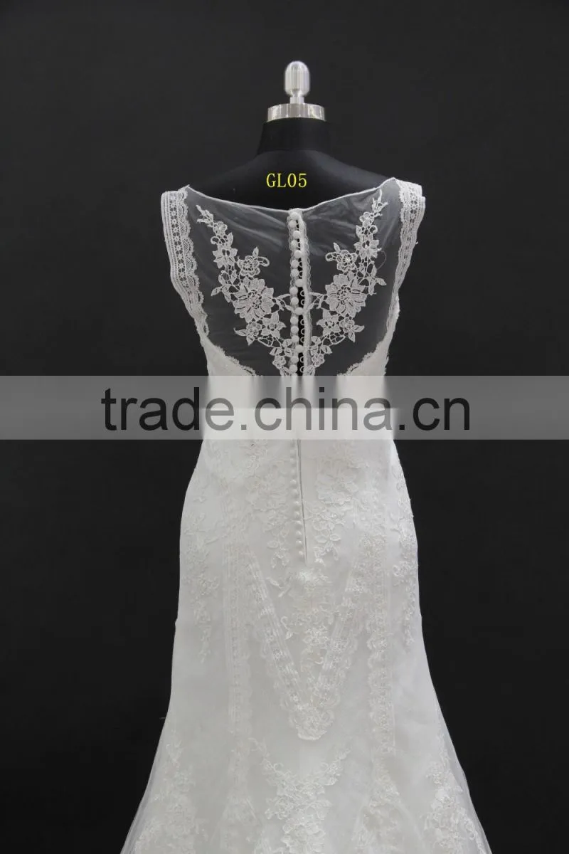 Beading lace trim small A-line wedding dress with two straps