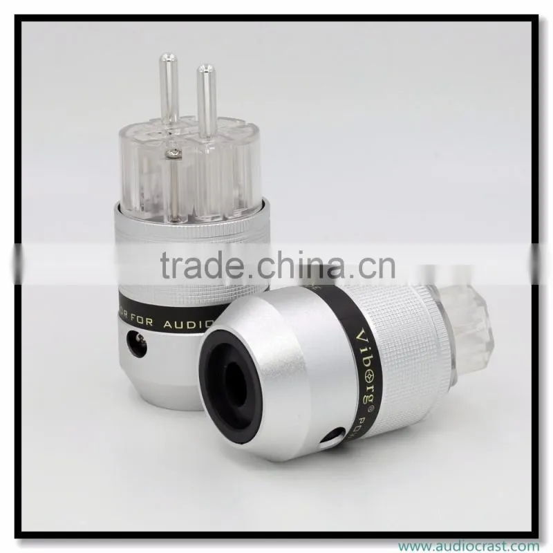 OEM/ODM Viborg Audio Aluminum Silver Plated Schuko European Power Plug Male EU Connector+IEC Female Connector
