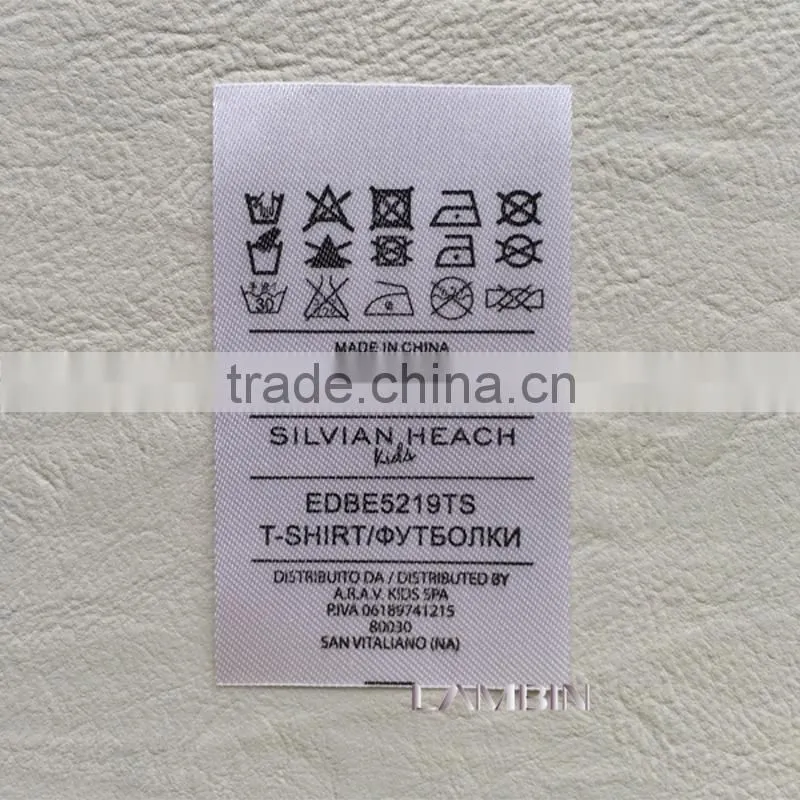 Printed Satin ribbon washing care symbol mark label for European dress