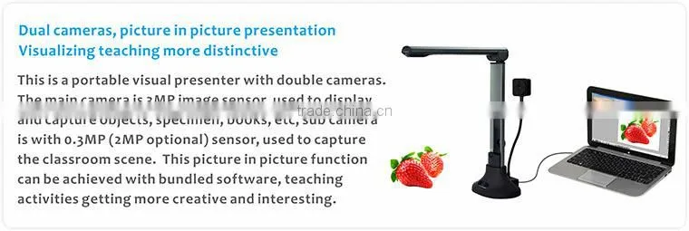 Dual cameras portable USB visualizer for interactive classroom presentation