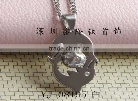 TC64 Stainless Steel Half Heart and Black Dolphin Pendant