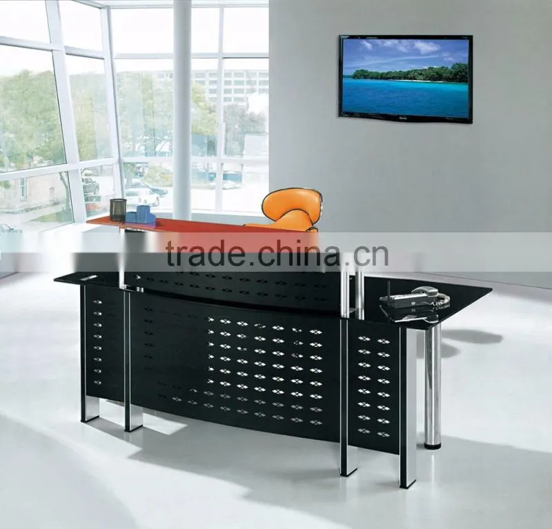 PT-P014 tempered glass table top metal office reception desk office furniture office counter design