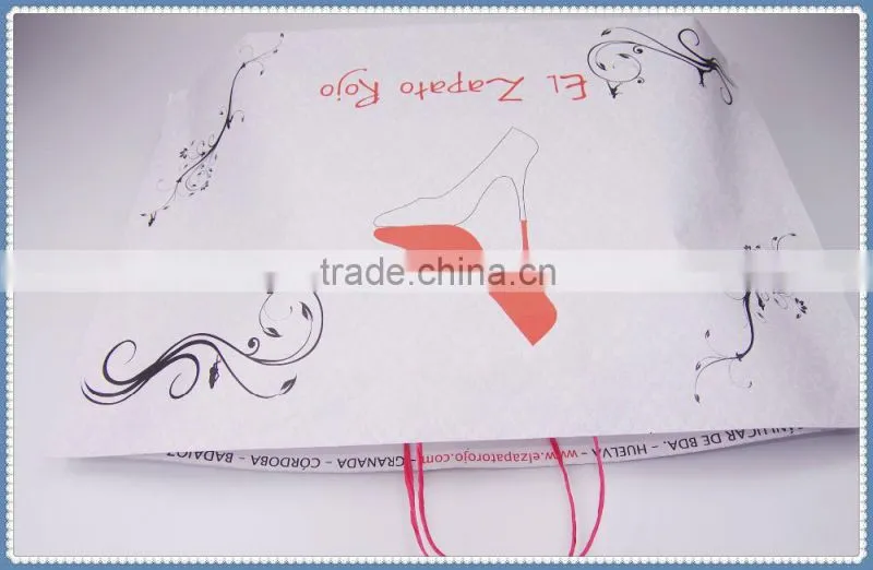 2016 New style white kraft paper bag with red twisted patch handle for shoes