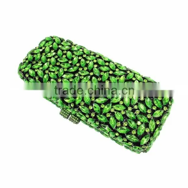 Newest design green bag designs handmade bag crystal clutch bag (8766A-G2)