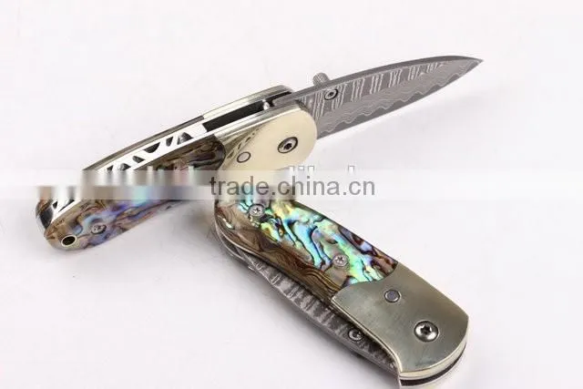 OEM Damascus Small abalone pure copper folding knife