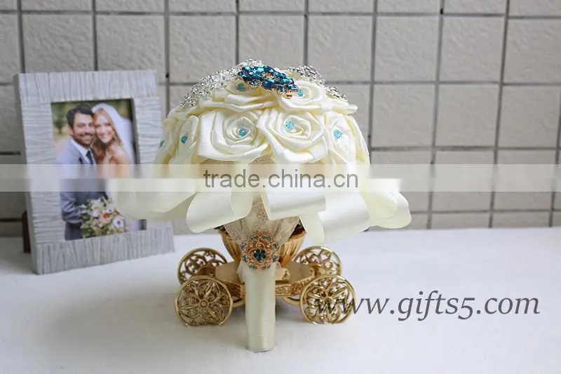 Customized Handmade wedding bouquets with gorgeous blue/ silver brooch
