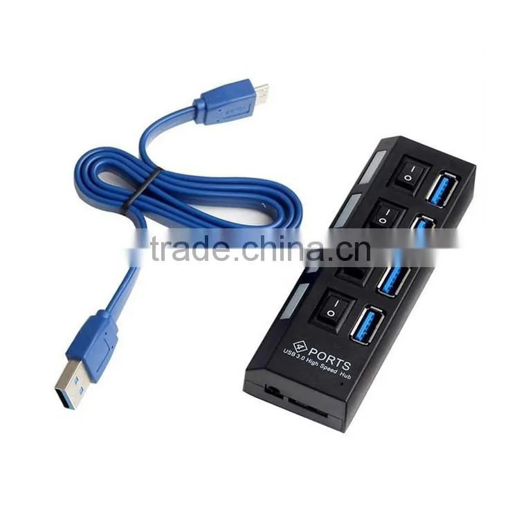 Hot sales ! High Speed 4 Port USB 3.0 Hub with Individual Power on/off Switches and LEDs indicator lights