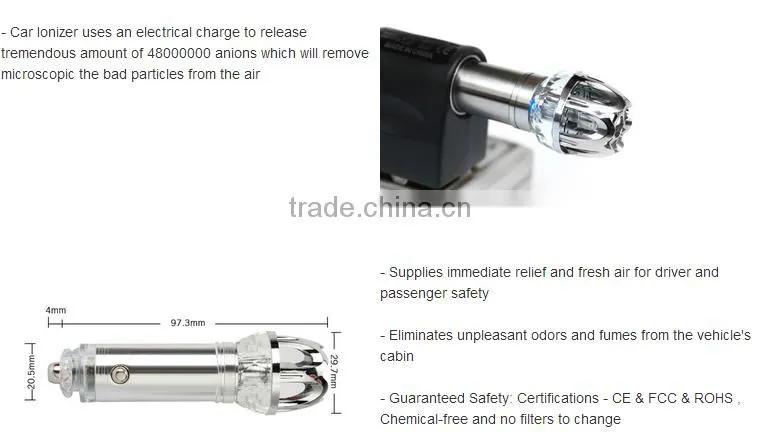 car air ionizer jo-6281 negative ion Portable Car Air Purifiers/car ozone air purifier