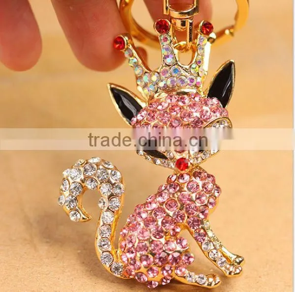 2014 Hot Selling Animal Rhinestone Fox Key Chain, Gift Bag Pendant ZTKC-143