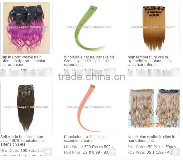 Body wave curly blonde synthetic hair extensions , clip in hair extensions