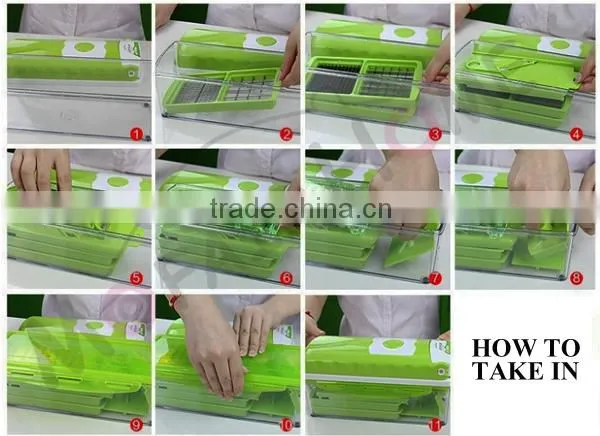 Food Container, Safety Food Holder, Bonus Peeler - All-in-One Vegetable Cutter, Slicer, Grater & Julienne Slicer