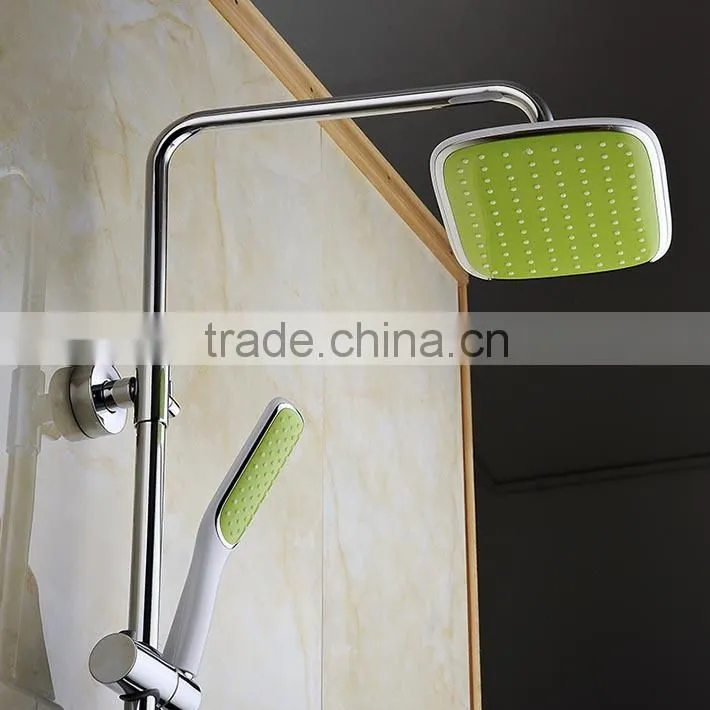 Colourful baking Varnish bath& shower rotate faucet set with ABS plastic rain shower head &hand shower