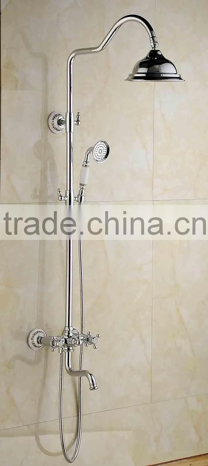 2015 New arrival Luxury Wall Mounted Big round Bath Hidden Shower faucet Set with ceramic hand shower & base