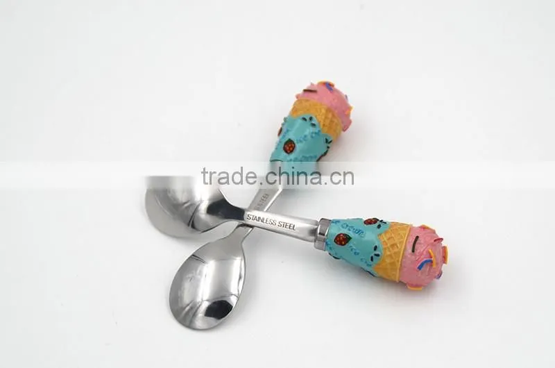 Fashion designed resin handle stainless steel ice cream spoon food grade