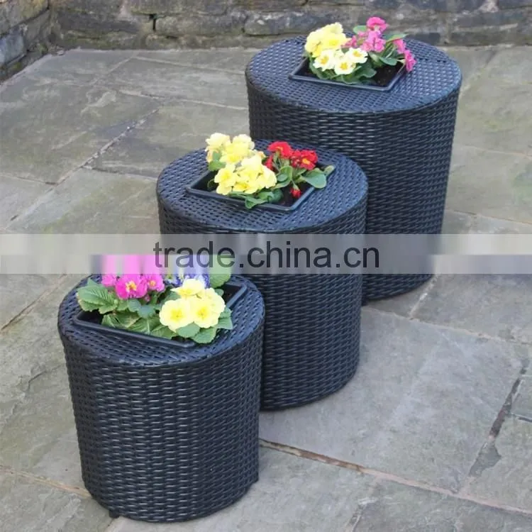 S&D China Products Large Size pe ratatn round garden decoration black wicker garden pots and planters