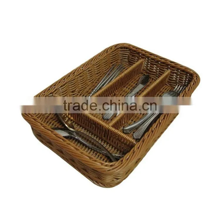 Restaurant or home used food testing plastic wicker woven cutlery holder