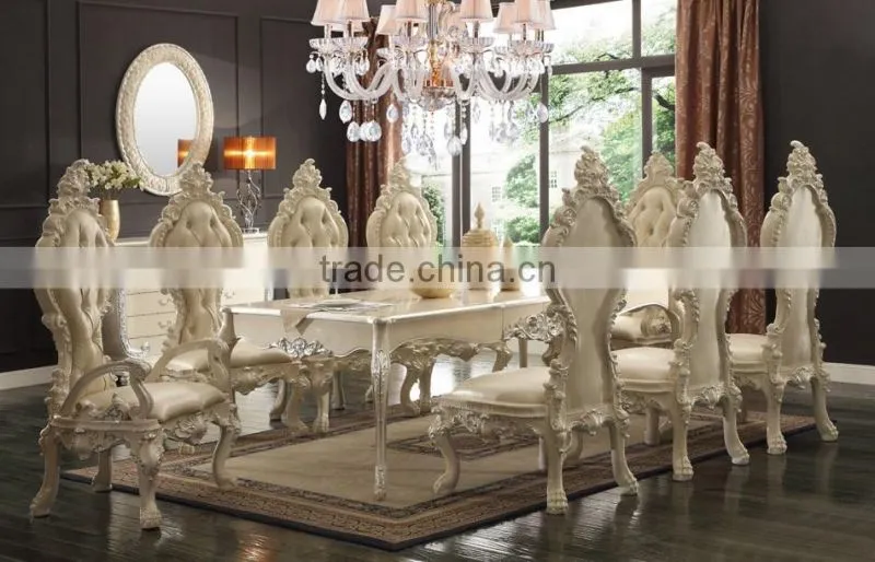 Luxurious Wooden Hand Carved European Royal King's Dining Chair And Matching Table Set(MOQ=1 SET)