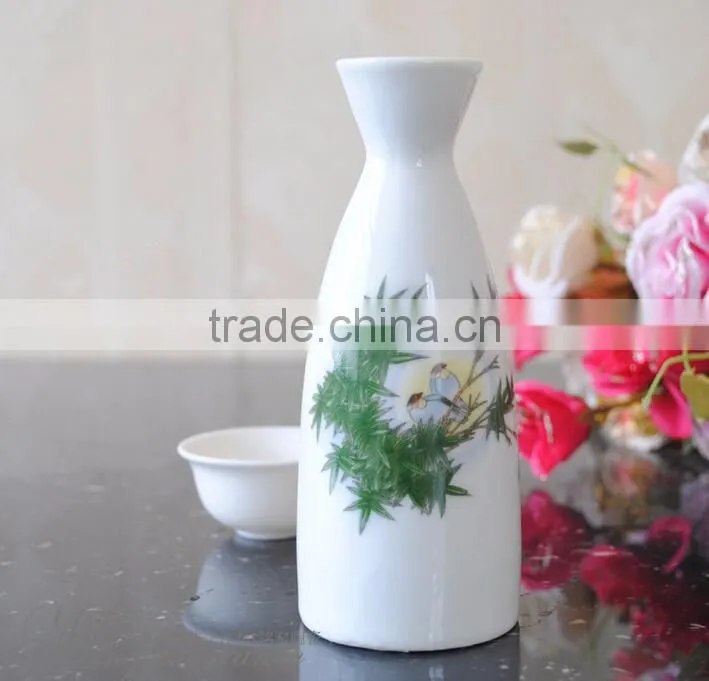 Haonai wholesale bamboo decal high-temperature ceramics porcelain flagon wine set