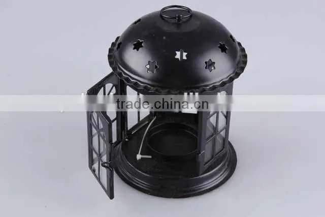 Home Decoration Pavilion Type Candlestick/Portable Iron+Glass hollow out Candle Holder