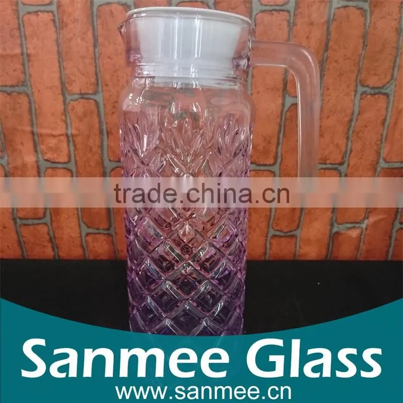 Purple Pineapple Shaped Glass Jug With Lid,Water Jug With Side Handle