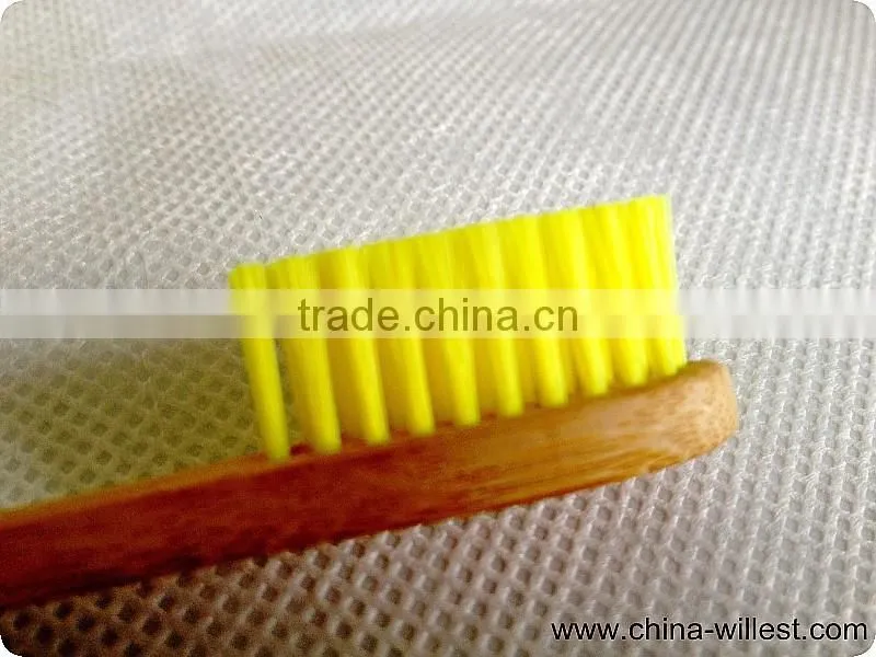 yellow color bamboo toothbrush, soft bristle toothbrush
